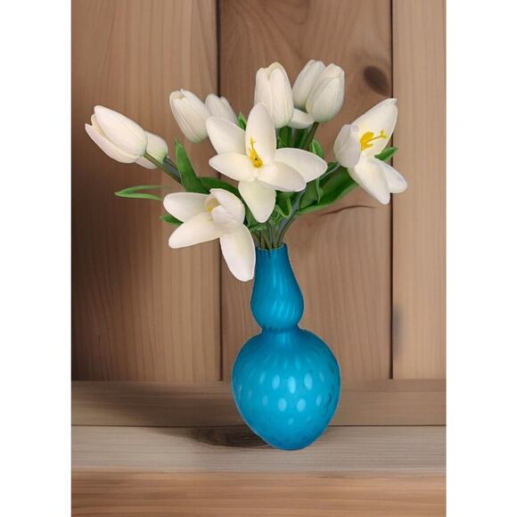 Vintage Victorian Satin Blue Case Glass Dot Pattern Vase Teardrop Home Decor Art - Picture 4 of 16